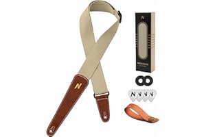 Nefelibata Guitar Strap Cotton, with Extended Soft Brown Suede Leather End Guitar Straps for Acoustic Guitar, Electric Guitar, Bass, Gift for Guitarists