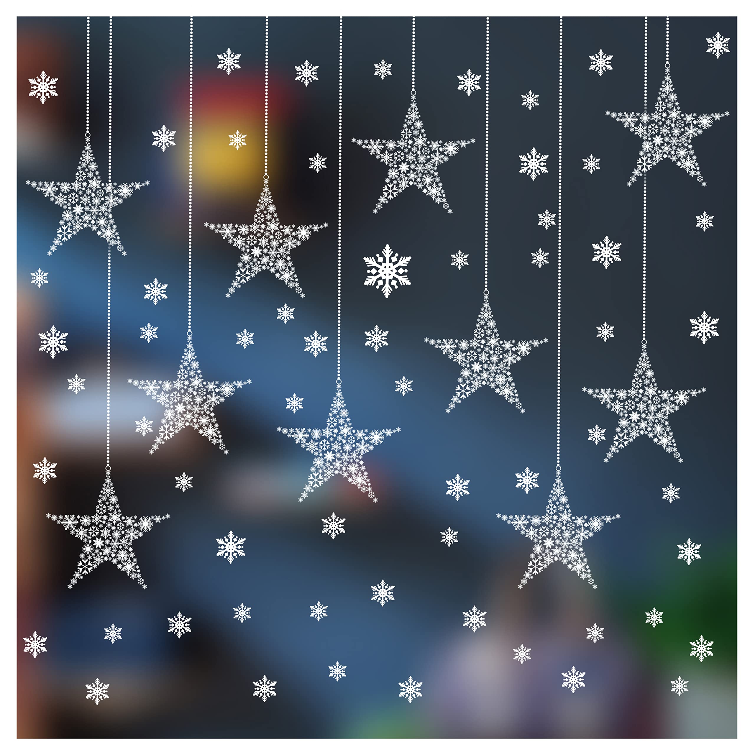 10 x Large Christmas Bauble Window Stickers with 60 x Snowflakes - Snowflake Star Bauble Christmas Window Stickers - Christmas Window Bauble Stickers