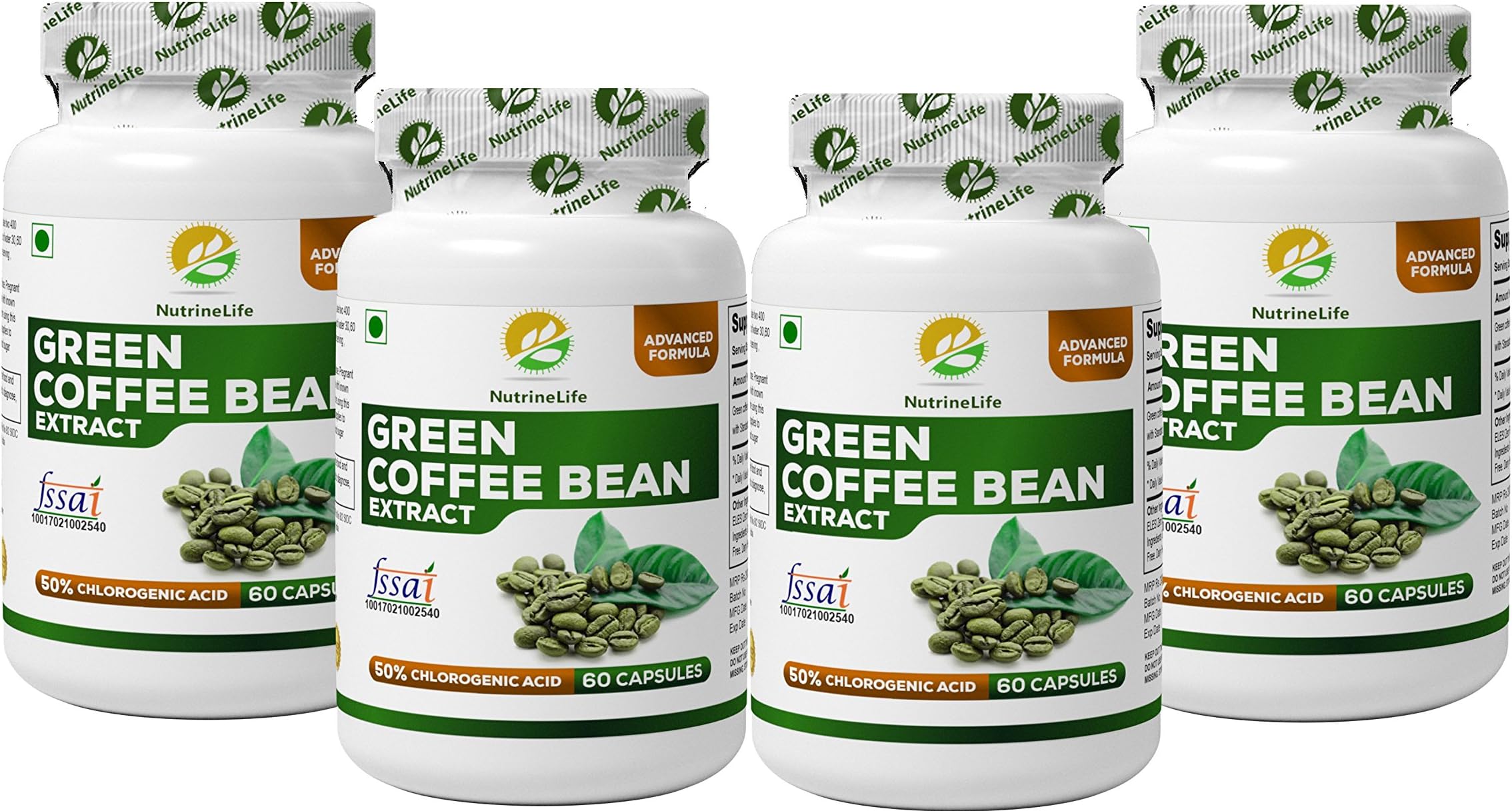 NutrineLife Pure and Natural Green Coffee Bean Extract Capsules Weight Loss For Men And Women, Natural Supplements for weight management and Appetite Suppressant, 800 Mg, 50% Chlorogenic Acid, 60 Veg Capsules(Pack of 4)