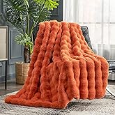 Cozy Bliss Faux Fur Throw Blanket for Couch, Fuzzy Soft Plush Thick Bubble Blanket for Sofa Bedroom Living Room, 50 * 60 Inches Halloween Burnt Orange
