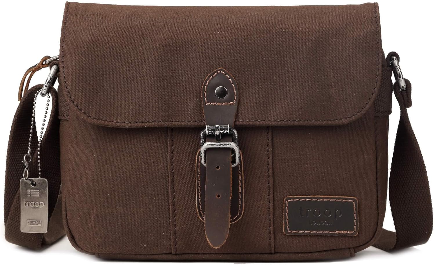 Troop London Canvas Leather Cross Body Bag, Small Travel Bag TRP0440