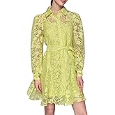 Karl Lagerfeld Womens Long Sleeve Collared Fit and Flare Shirtdress