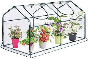 KBOROVER Mini Greenhouse for Outdoor,Portable Small Tunnel Greenhouses for Outdoors with Roll up Zipper Door for Gardening Plant,UV Waterproof Cover with 8 Ground Stakes (Clear, 71" x 36" x 36")