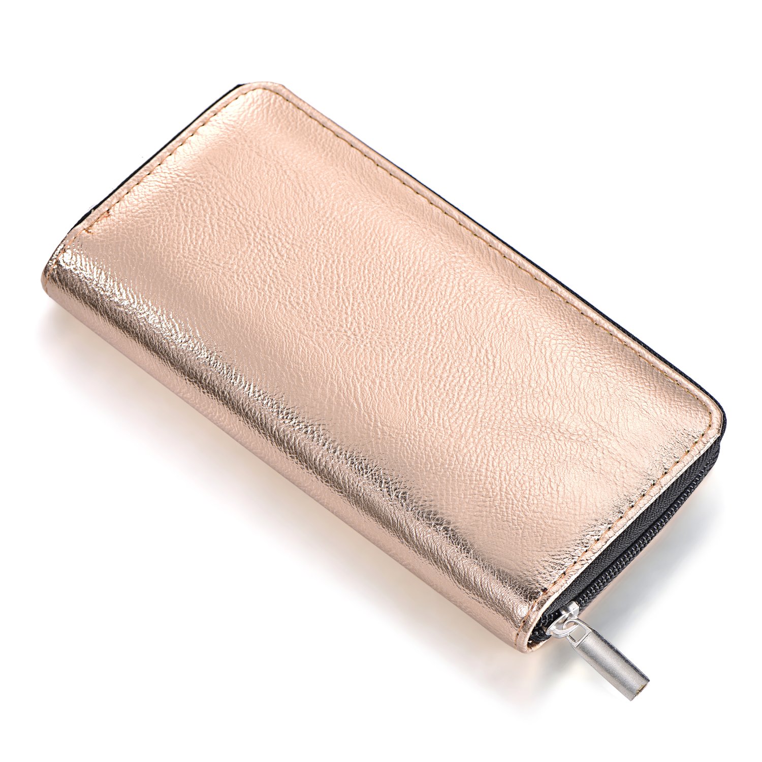 DonDon Ladies' Metallic Look Purse with Zip - Money Pouch Soft in Rose Gold 7.87" x 3.94" x 0.98"