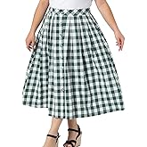 Agnes Orinda Women's Plus Size Plaid Skirt Maxi Vintage High Waisted A Line Checkered Gingham Skirt Flowy with Pockets