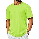 Cotrasen Mens T-Shirts Cotton Short Sleeve Tee Shirt Casual Crew Neck Moisture Wicking Soft Basic Pocket Tshirt Fluorescent Green 2XL