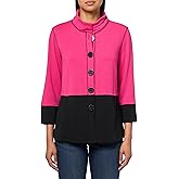 MULTIPLES Women's Three Quarters Band Sleeves Two-Pocket Wire Collar Button Front Jacket