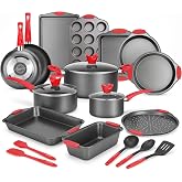 NutriChef 21-Piece Nonstick Cookware Set - PTFE/PFOA/PFOS Free Heat Resistant Lacquer Kitchen Ware Pots Pan w/ Cool-Touch Handles, Saucepan, Fry Pans, Lid, Bakeware, For Gas Electric Ceramic Cooktops