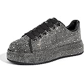 LUCKY STEP Rhinestone Sneakers for Women Platform Sparkly Glitter Bling Tennis Shoes Fashion Bedazzled Wedding Bridal Party Walking Sneakers