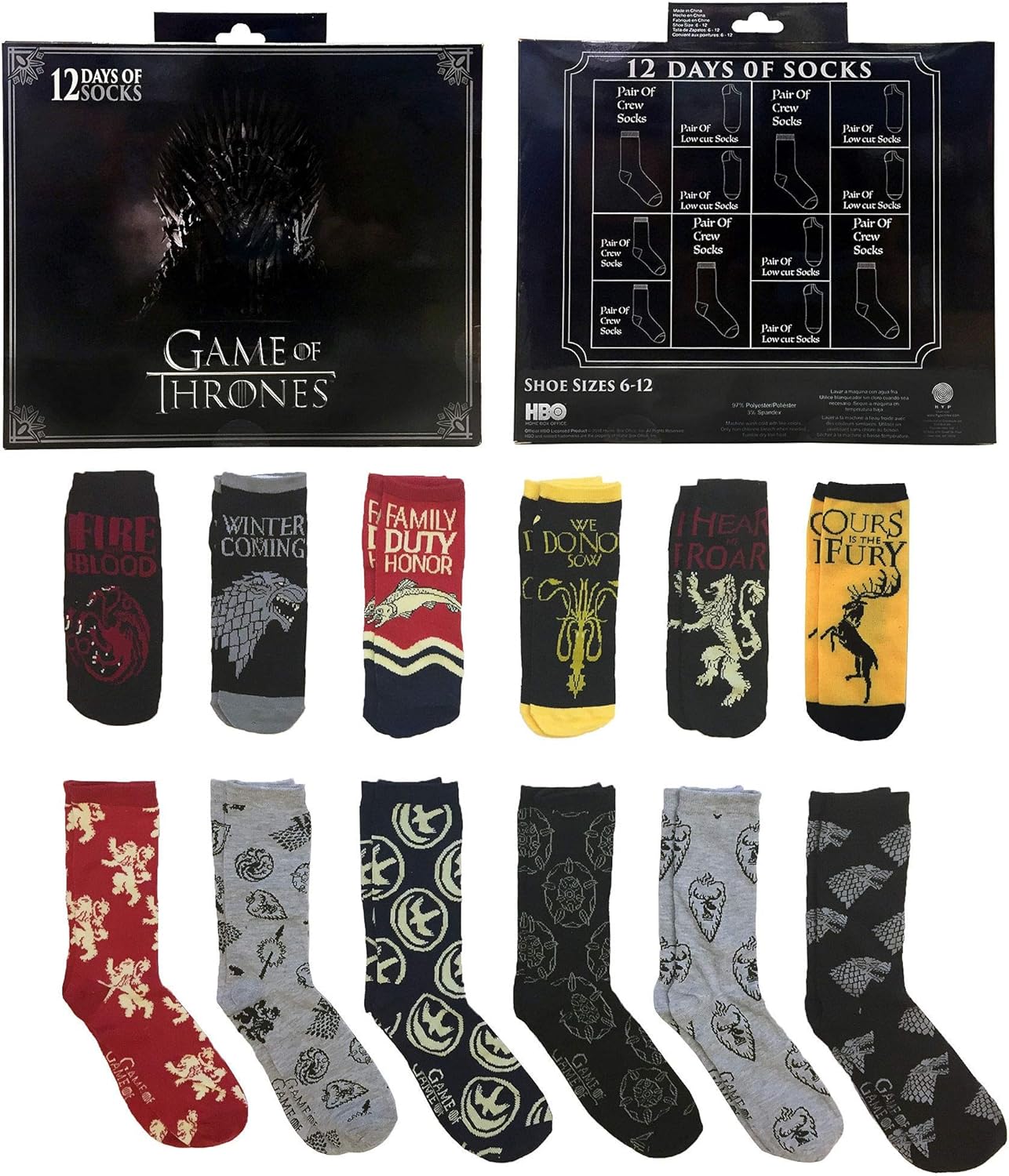 Men S Game Of Thrones 12 Days Of Socks Gift Set Black Medium At
