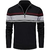 MAGCOMSEN Men's Sweaters 1/4 Zip Cotton Sweater Pullover Polo Sweaters Striped Fall Winter Warm Sweatshirts