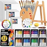 ARTALLY Acrylic Paint Set for Adults & Kids, 62 Pcs Canvas Painting Kits, 32 Colors Acrylic Paint (22ML),Table Easel,Brushes,Canvas, Art Painting Supplies Kit for Students,Artists,Beginners