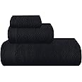MALLONI HOME Ultra Soft 3 Pack Cotton Towel Set, Contains a Bath Towels 28x55 inch, a Hand Towels 16x24 inch & a Wash Coths 12x12 inch, Ideal Everyday use, Compact & Lightweight - Black, Medium