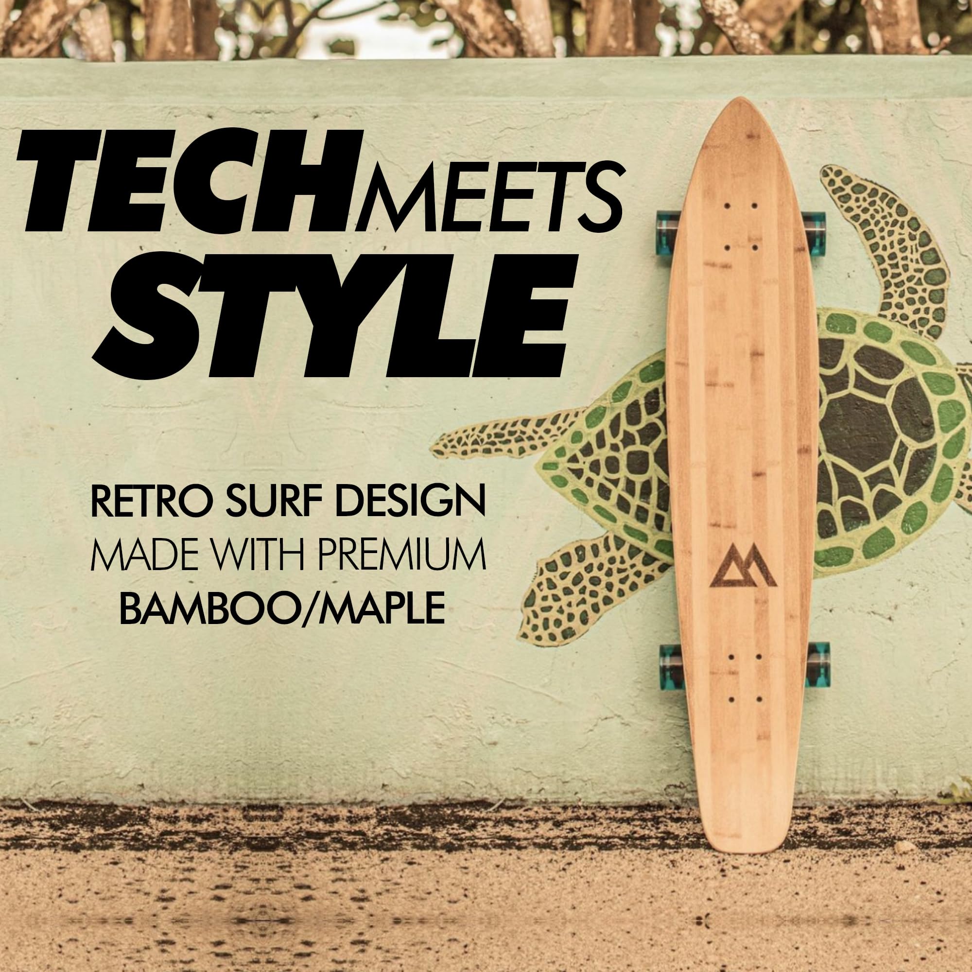 Magneto 44 inch Kicktail Cruiser Longboard Skateboard | Bamboo and Hard Maple Deck | Made for Adults, Teens, and Kids