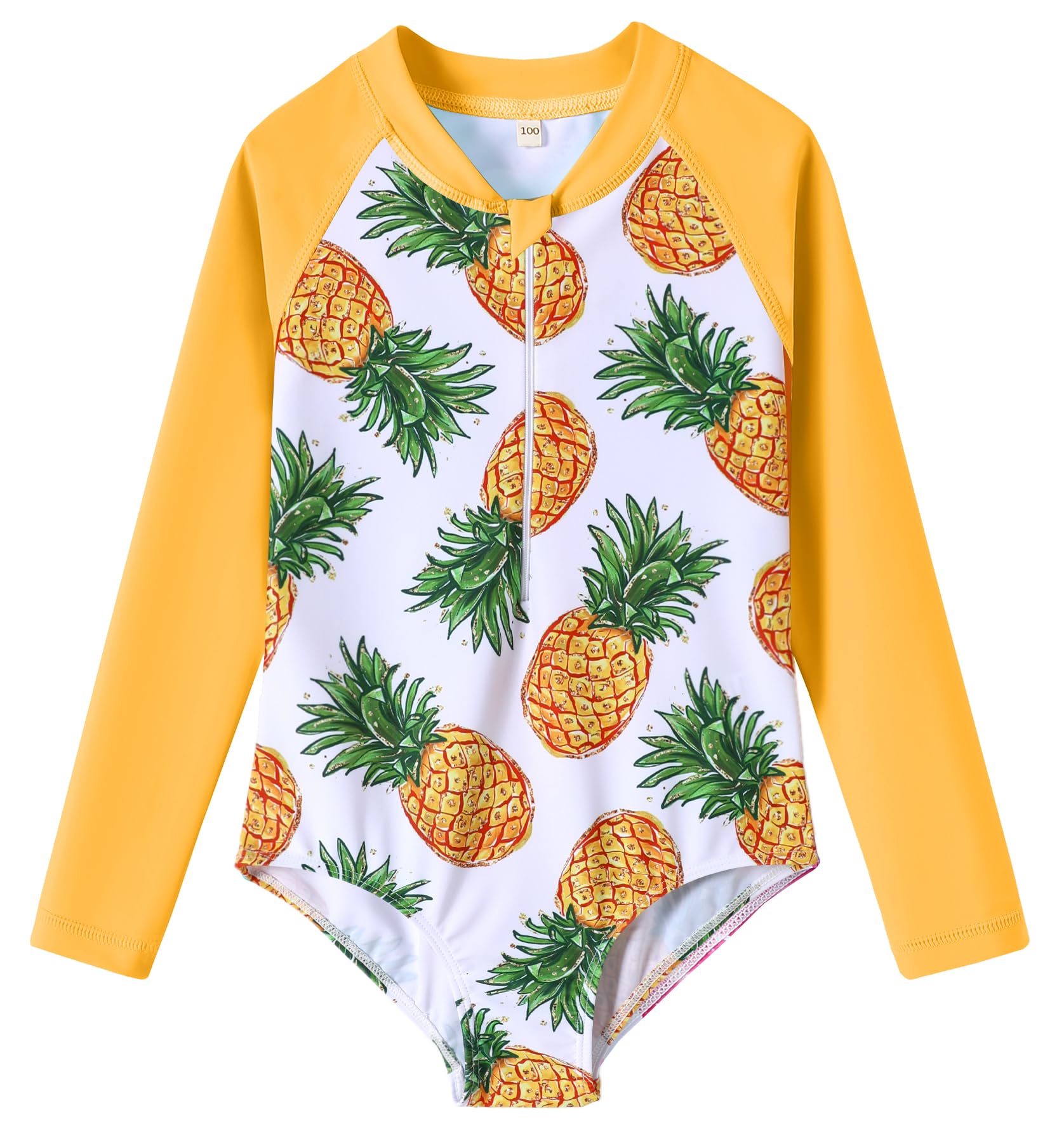 Photo 1 of Ghteas Toddler Girls Long Sleeve Swimsuit Yellow Pineapple Long Sleeve Bathing Suits for Girls Bathing Suit Size 5-6 Years