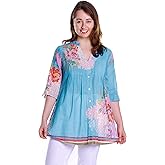 LA CERA Women's Printed Tunic Style Button Down Top