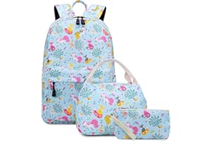abshoo Lightweight Cute Unicorn Backpacks For School Kids Girls Backpack With Lunch Bag (Set Unicorn and Fox Blue)
