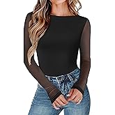 Avidlove Women Long Sleeve Body Suits Mesh Boat Neck Shapewear Bodysuit Crew Neck Leotards Going Out Tops Fall Outfits