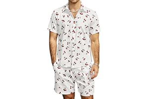 JOGAL Men's Casual Cotton Short Sleeve Button Down Hawaiian Shirt Suits