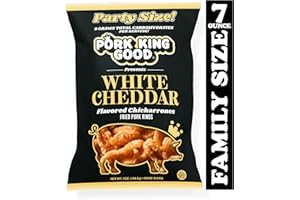 Pork King Good White Cheddar Pork Rinds 7 OZ FAMILY SIZE (Chicharrones - Keto Snacks)