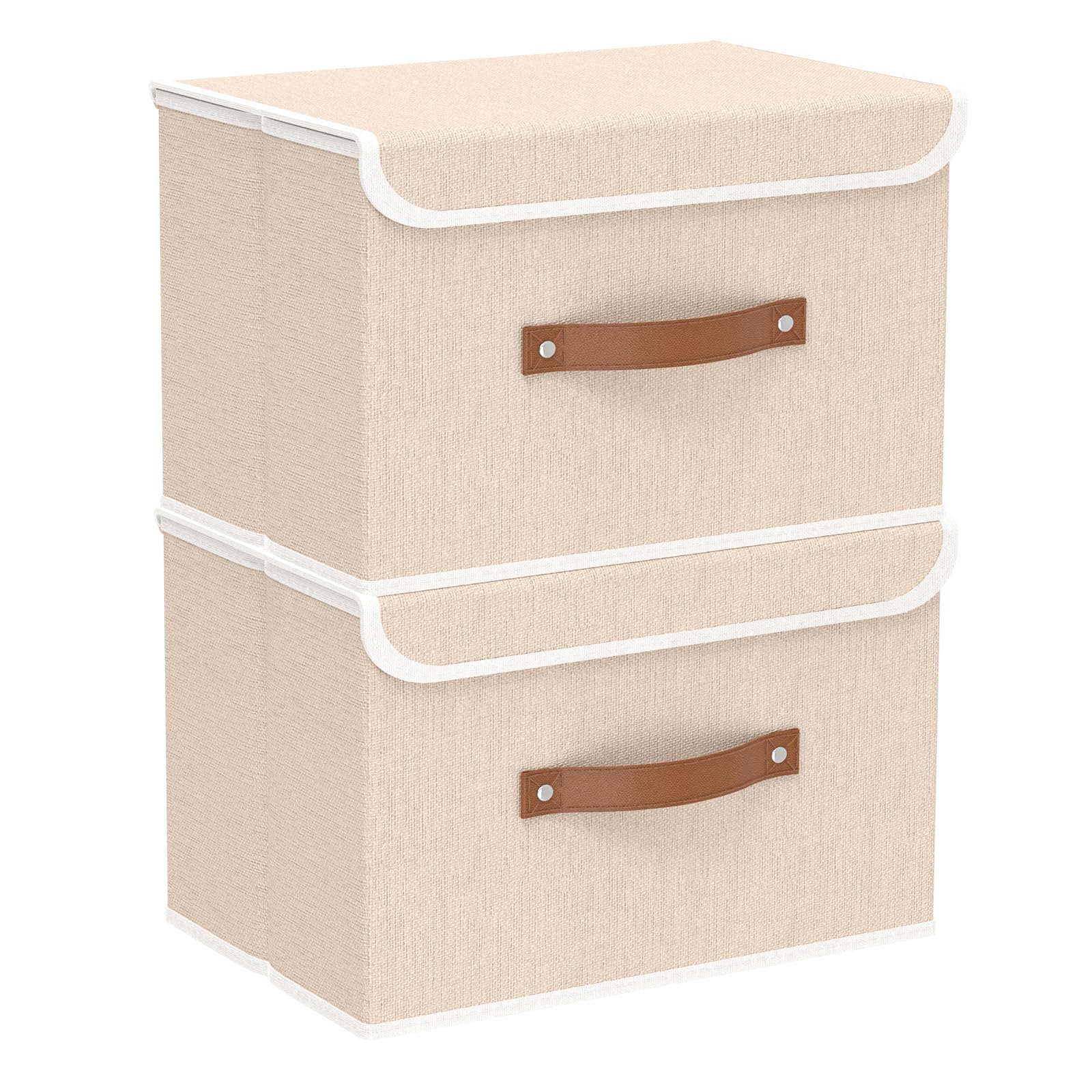 Yawinhe Collapsible Storage Box, Fabric Bin with Lids 2 Pack, Closet Baskets with Handle, for Organizing Clothes, 38x25x25cm, Beige, SNK018BE-2 — image 1