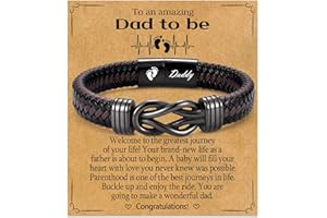 WIKHIA New Dad Gifts for Men, First Time Parents Gift Dad to Be Gift for Father's Day Birthday Christmas, Leather Bangle Bracelet for Daddy Him Husband