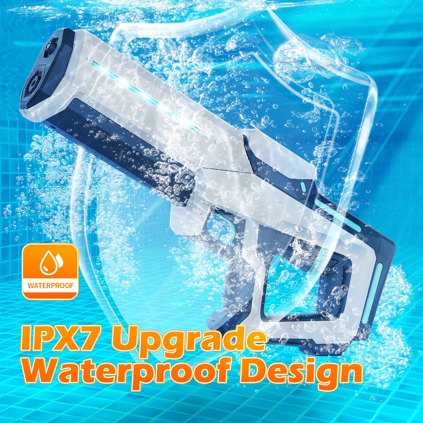 Elektrische Wasserspritzpistole für Kinder & Erwachsene Wasserpistole 60B– Automatisch, Wasserdicht, Batteriebetrieben für Pool, Strand, Outdoor-Partys 8-12 Jahre 2