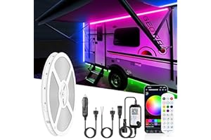 Tendist 25FT RV Awning Lights Strip, 12V RGB Camper Awning Light App Control, IP67 Waterproof RV LED Lighting Exterior & Interior, Camper Lights for Outside Van, Food Truck, Trailer, Boat (25ft, RGB)