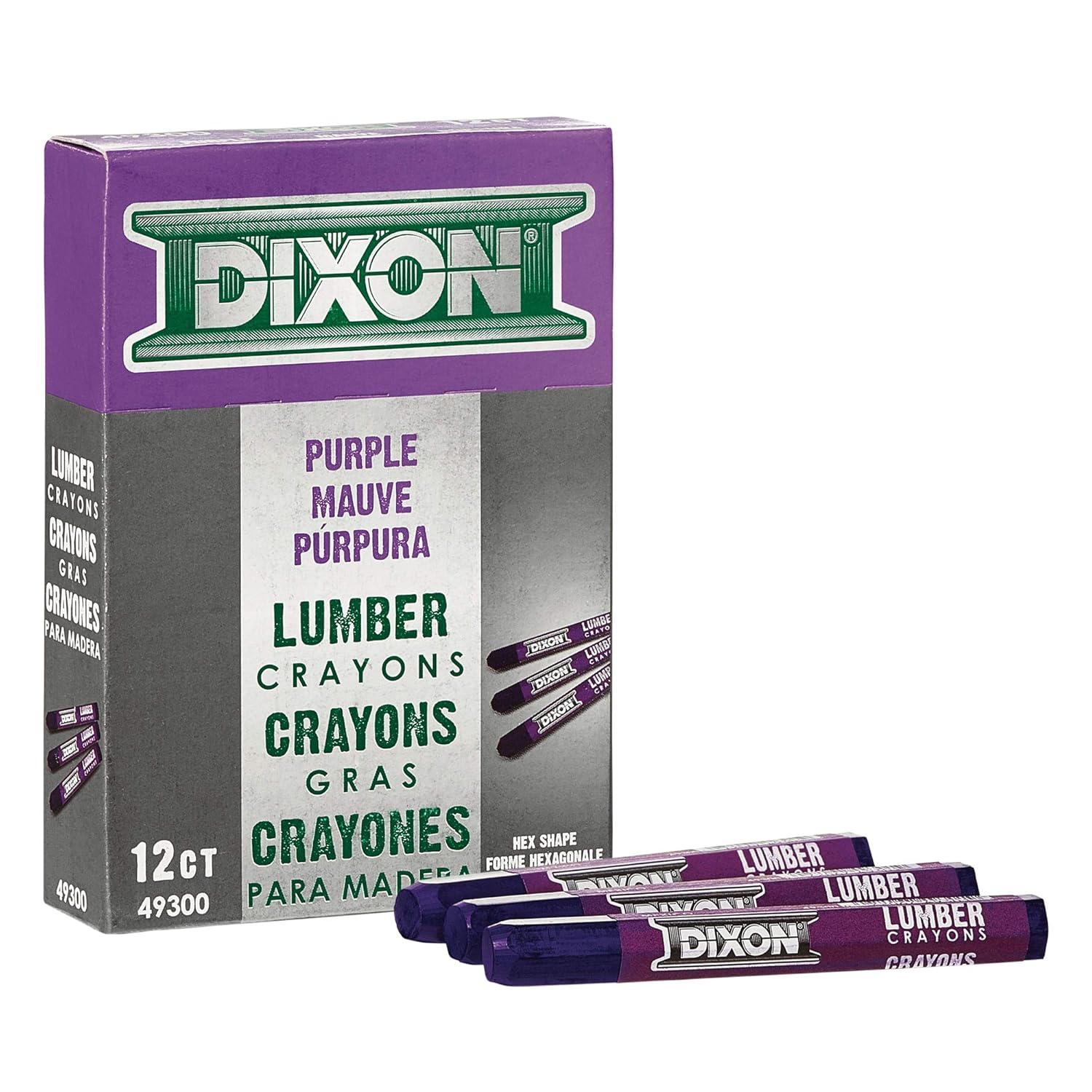 Dixon Industrial Lumber Marking Crayons, 4.5" x 1/2" Hex, Purple, 12