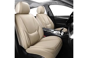 Chezope Leather Seat Covers, Beige Car Seat Covers Front Pair, Breathable Car Seat Protectors, Wear-Resistant Car Accessories