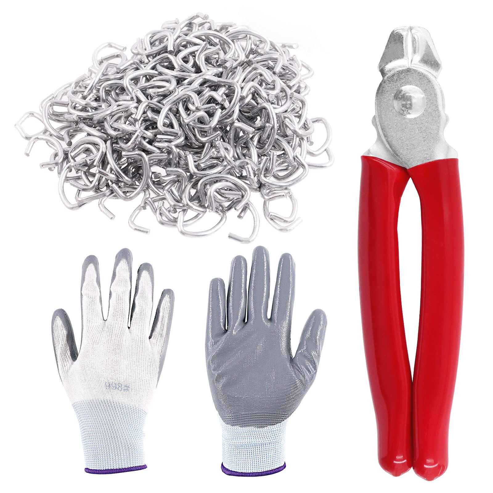 Mardatt 1002 Pcs Galvanized 1/2 Inch D Hog Rings with Flat Hog Ring Pliers, Upholstery Installation Kit for Upholstery, Bungee, Meat & Sausage Casings, Animal Pet Cages, Auto