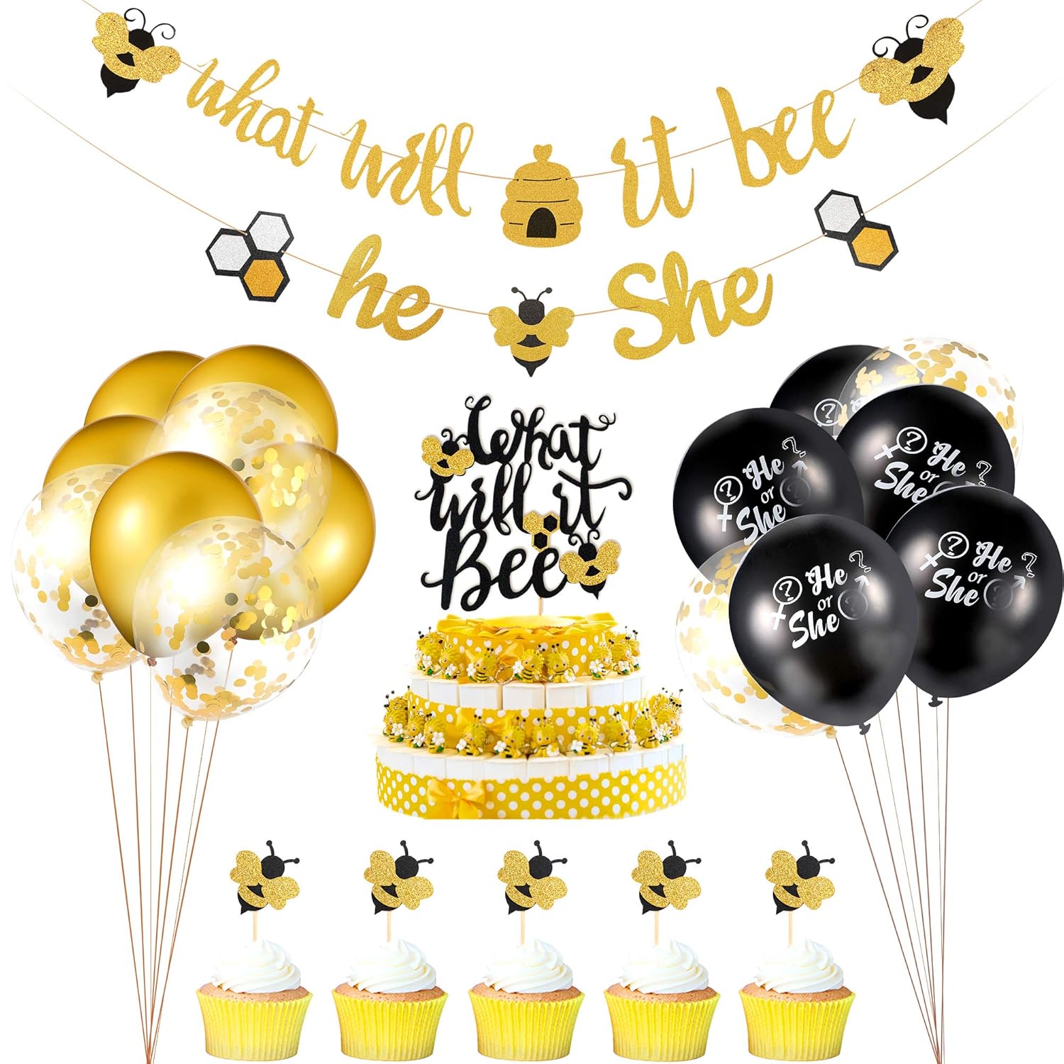 What Will It Bee Banner He Or She Banner Confetti Latex Balloons And Bee Cake Topper For Party Supplies 23 Pieces Gender Reveal Party Decorations Set Party Supplies Toys Games Pogrebnoneven Rs