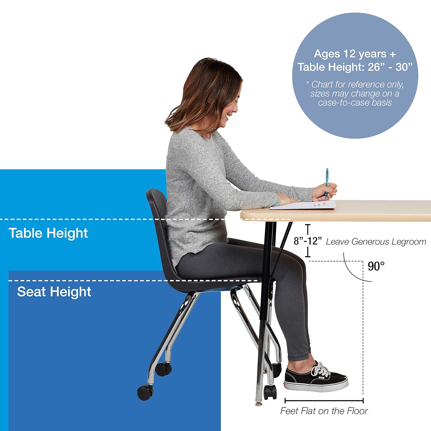 Factory Direct Partners - 10372-BK -10372 18" Mobile School Chair with Wheels for Kids, Teens and Adults; Ergonomic Seat for in-Home Learning, Classroom or Office - Black (2-Pack): Industrial & Scientific
