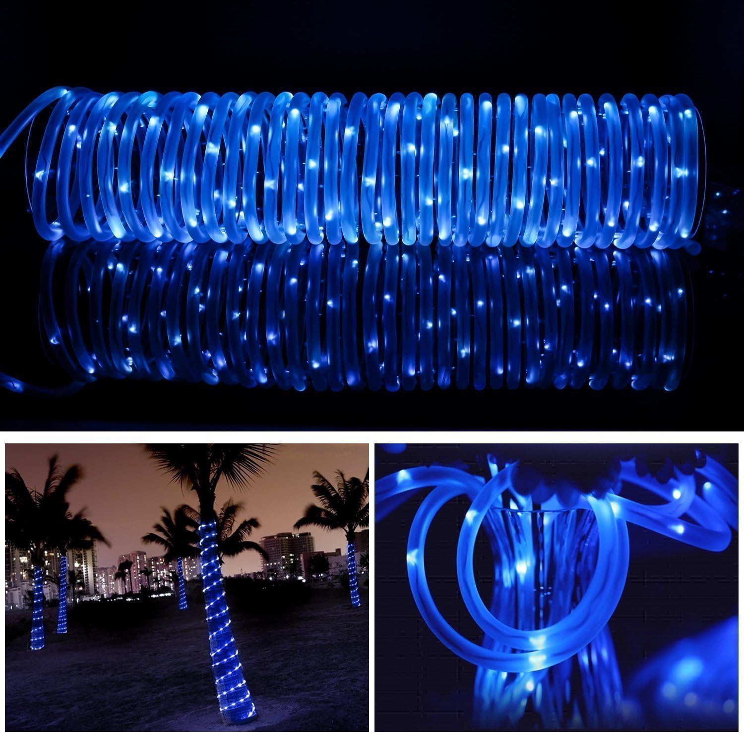 Solar Rope Lights,DINOWIN 100 LEDs 39ft/12M Waterproof Copper Wire Lights Tube - Image 3