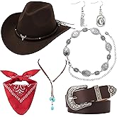 FEYIR Western Cowgirl Outfit for Women Cowboy Hat Bandana Earrings Belt for Halloween Cosplay Cowgirl Costume Accessories