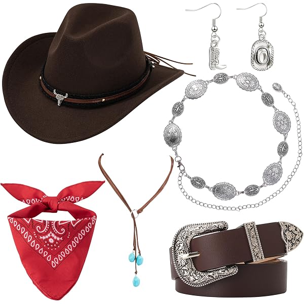 3385 15 Pcs Cowgirl Outfits For Women Western Jewelry Set Cow Hat 71j34qLCpfL._AC_SY350_QL65_.jpg main image 3