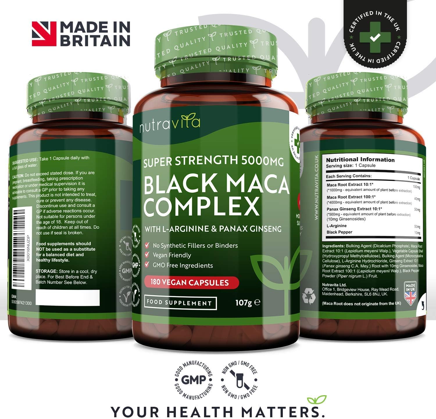 Nutravita Maca Root Capsules 5000mg (High Strength), 180 Vegan Black Maca Capsules (6 Month Supply), Not Tablets - Image 4