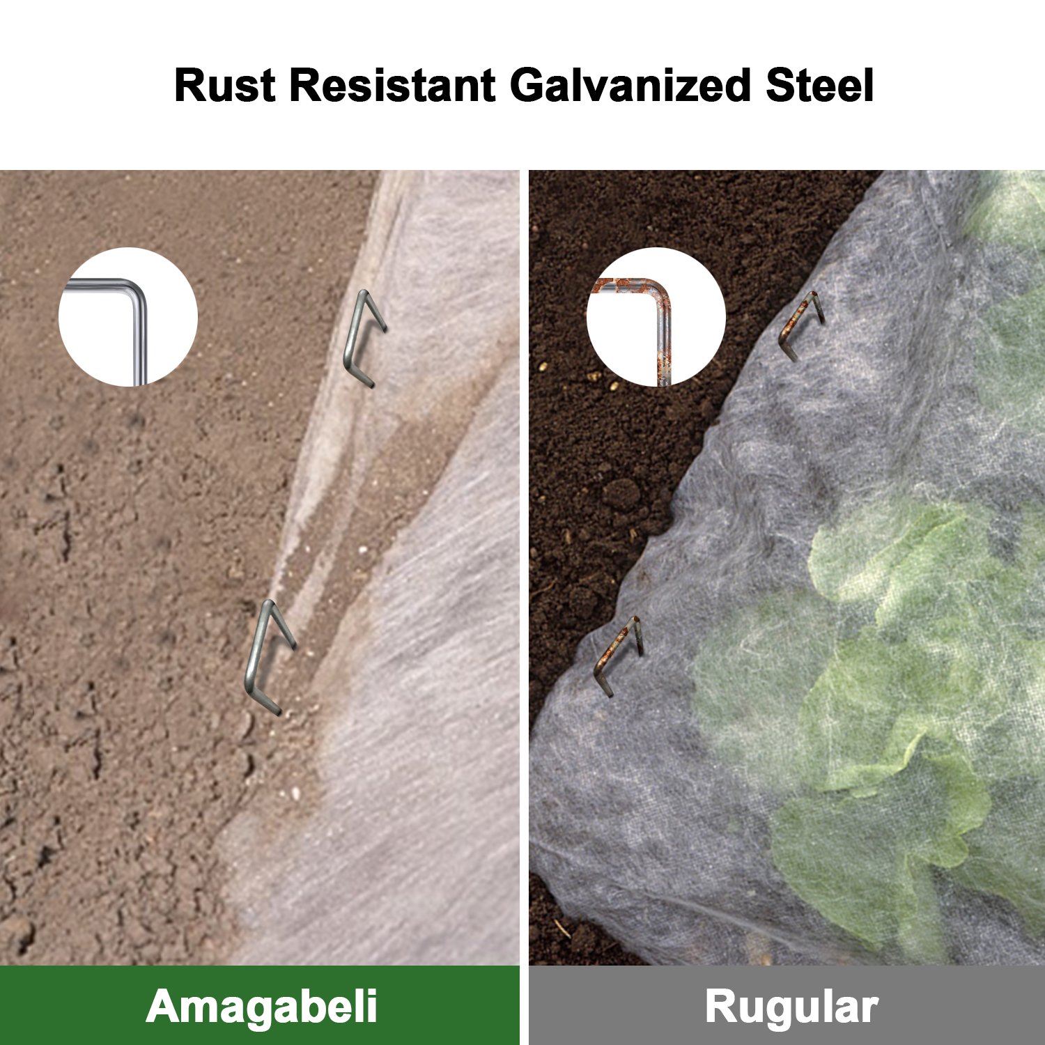 Amagabeli 6 Inch Galvanized Landscape Staples 200 Pack 11 Gauge Garden Stakes Heavy-Duty Sod Pins Anti-Rust Fence Stakes for Weed Barrier Fabric Ground Cover Dripper Irrigation Tubing Soaker