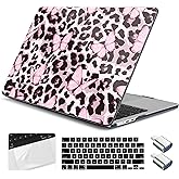 Yebiseven for M4 MacBook Air 15 inch Case 2025 2024 2023 Released A3241 A3114 M3 A2941 M2, Hard Shell Laptop Case with Keyboard Cover & Trackpad Film & 2 OTG Adapters, Leopard