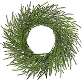 Hollyone Real Touch Norfolk Pine Wreath 16 inch for Front Door Small Winter Pine Faux Plant Greenery Mini Christmas Wreath for Mantle Window Wall Xmas Decor Indoor Outdoor Outside Christmas Decoration