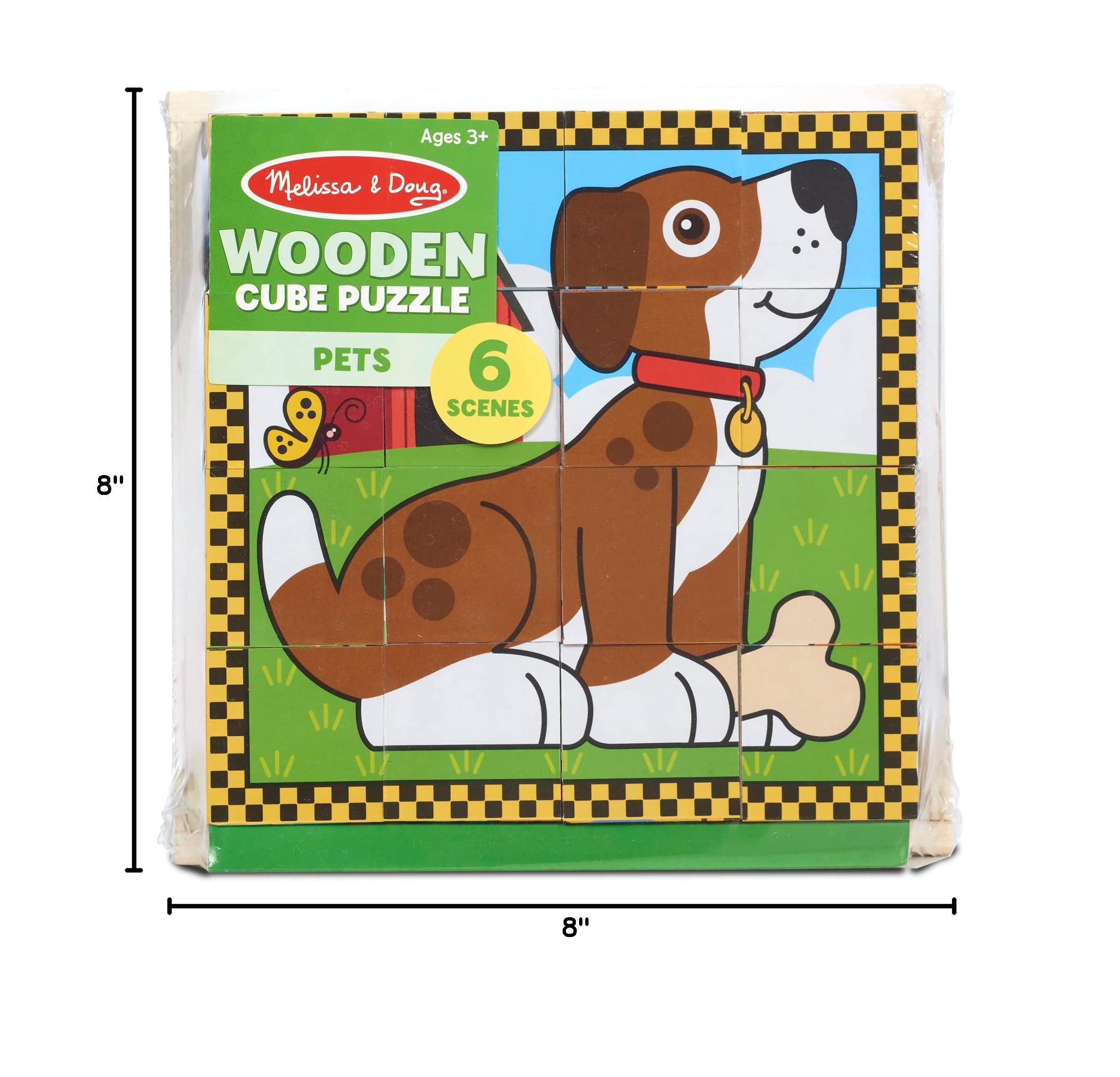Melissa & Doug Pets Wooden Cube Puzzle With Storage Tray (16 pcs)