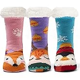 Qterdiz Kids Boys Winter Socks Warm Fuzzy Socks for Girls Home Floor Soft Lined Fluffy Socks with Grips 3 Pack