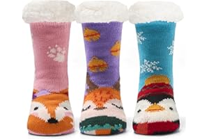 Kids Boys Winter Warm Fuzzy Socks for Girls Home Floor Soft Lined Fluffy Socks with Grips 3 Pack