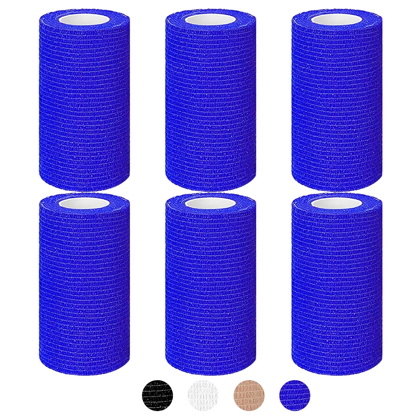 6 Rolls Cohesive Bandage, Self Adhesive Bandage Tape 10cm X 4.5m Vet Wrap For Horses, Self Adherent Vet Wrap & Pet Wrap, Dog Bandages, Football Sock Wrap & Shin Guard Tape For Wrist & Ankle (Blue)