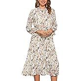 Allegra K Fall Casual Floral Dress for Women 2025 Long Sleeve Crew Neck Chiffon Midi Tea Party Ruffle Dresses