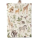 ICAAV Safari Animal Flannel Blanket 50x60in,Lion,Giraffe,Elephant,Zebra and Jungle Birds on Cream Background,Soft Lightweight Throw for Kids,Boys,Nature Lovers,Wildlife Decor Gifts Blankets