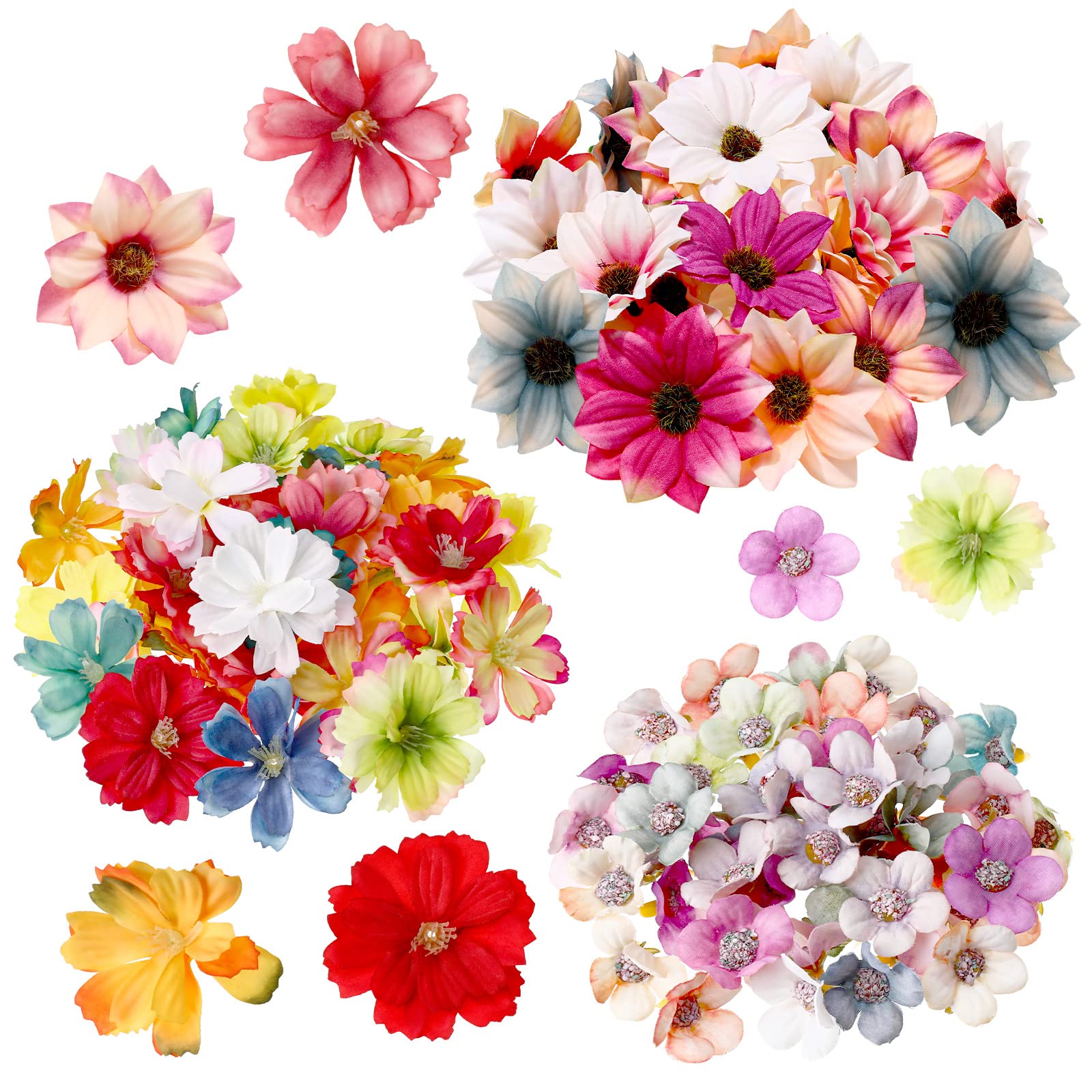 Photo 1 of 100 Pcs Faux Flower Heads Artificial Flowers Mini Rose Daisy Peony Plum Blossom Flower Fabric DIY Decoration Artificial Daisy Craft for Wedding Home Garland, 4.5 Cm, 2 cm