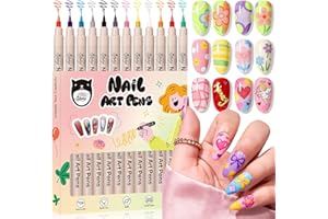 GELLAKTIK 12 Color Nail Art Pens, 3D Nail Polish Pens Set 0.7mm Quick-Drying Acrylic Paint Markers Dotting Liner Drawing Pen Manicure Tools Set for Nail Design, DIY Home Salon Manicure Tools