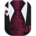 Barry.Wang Men Tie Set Paisley Silk Necktie Pocket Square Cufflinks Formal Wedding Business Party