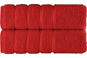 Elegant Comfort 100% Turkish Cotton 4 Lines Viscose Stripe Luxury 2 Pack Bath Towel Set 27 x 54 Inch - Super Soft and Highly Absorbent Premium Hotel Spa Quality Towels for Bathroom Use, Red